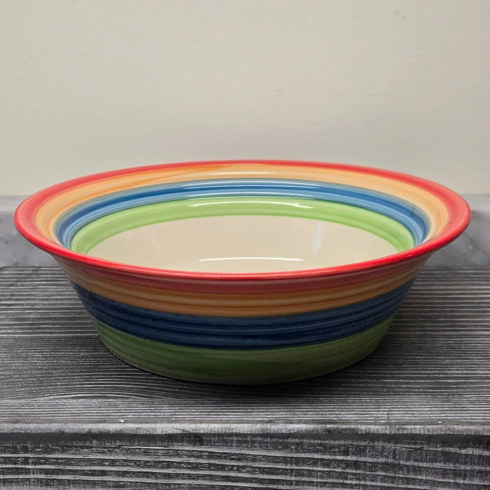 VTG. Gibson Designs Stylish Living Rainbow Stripes Hand Painted Soup/Cereal Bowl